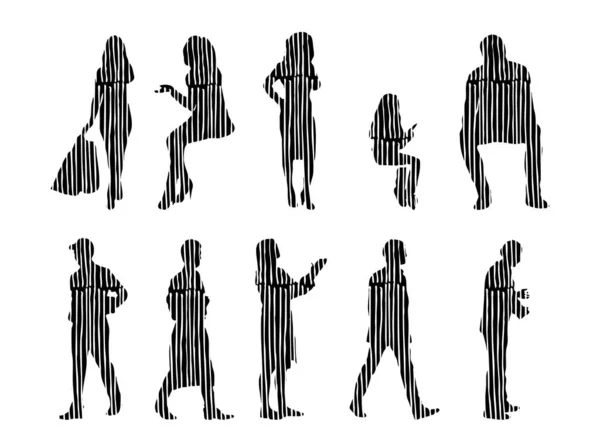 Silhouettes Vectorielles Silhouettes Esquissées Personnes Dessin Contour Silhouette Personnes Icône — Image vectorielle