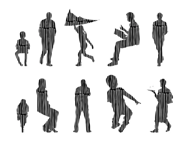 Vector Silhouettes Outline Silhouettes People Contour Drawing People Silhouette Icon — 스톡 벡터