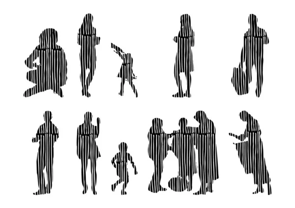 Vektor Silhouetten Umrisse Von Menschen Konturzeichnung Menschen Silhouette Icon Set — Stockvektor