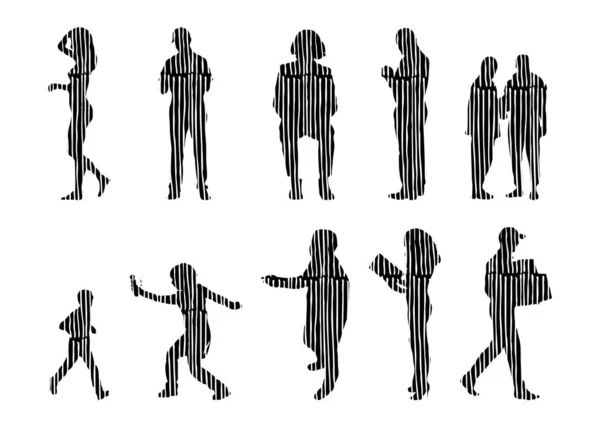 Silhouettes Vectorielles Silhouettes Esquissées Personnes Dessin Contour Silhouette Personnes Icône — Image vectorielle