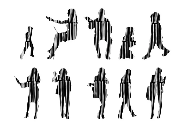 Silhouettes Vectorielles Silhouettes Esquissées Personnes Dessin Contour Silhouette Personnes Icône — Image vectorielle