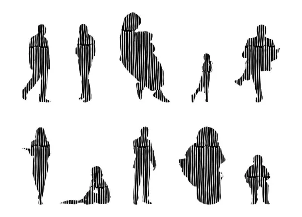 Silhouettes Vectorielles Silhouettes Esquissées Personnes Dessin Contour Silhouette Personnes Icône — Image vectorielle