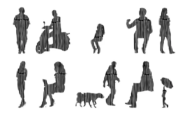 Vector Silhouettes Outline Silhouettes People Contour Drawing People Silhouette Icon — Stock Vector