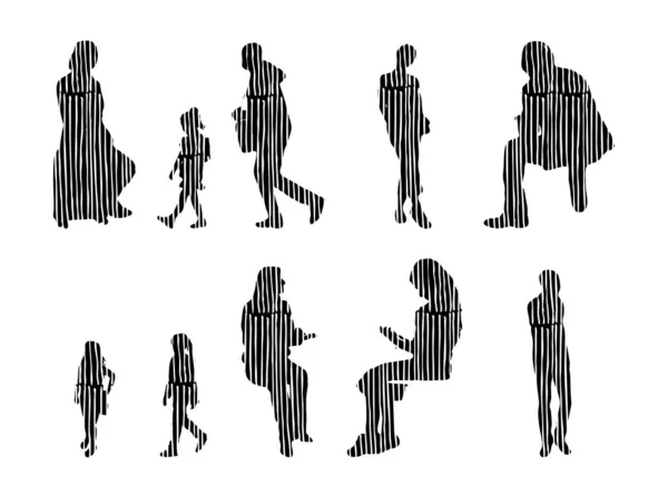 Silhouettes Vectorielles Silhouettes Esquissées Personnes Dessin Contour Silhouette Personnes Icône — Image vectorielle