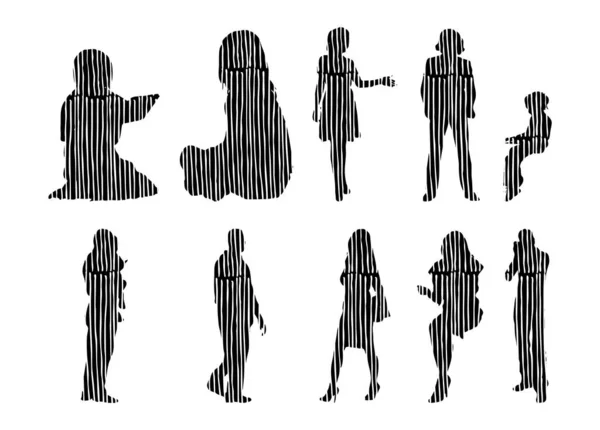 Silhouettes Vectorielles Silhouettes Esquissées Personnes Dessin Contour Silhouette Personnes Icône — Image vectorielle