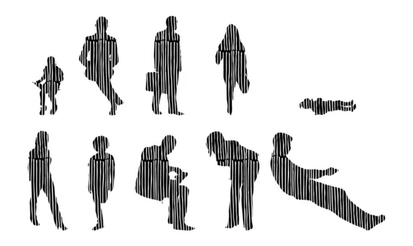 Silhouettes Vectorielles Silhouettes Esquissées Personnes Dessin Contour Silhouette Personnes Icône — Image vectorielle