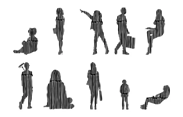 Vektor Silhouetten Umrisse Von Menschen Konturzeichnung Menschen Silhouette Icon Set — Stockvektor