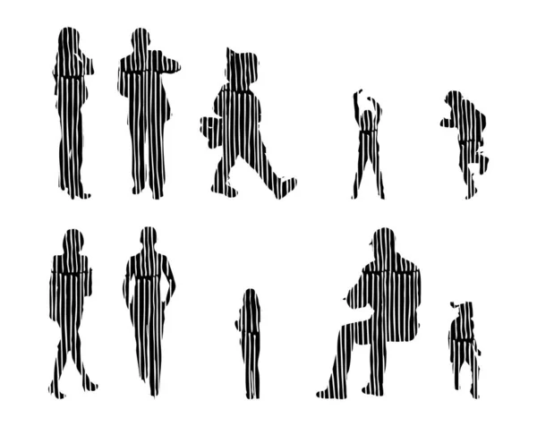 Silhouettes Vectorielles Silhouettes Esquissées Personnes Dessin Contour Silhouette Personnes Icône — Image vectorielle