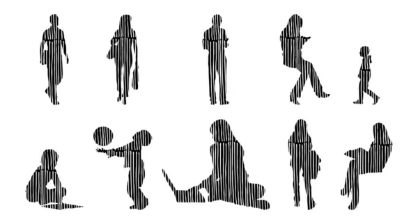 Vector Silhouettes Outline Silhouettes People Contour Drawing People Silhouette Icon — 스톡 벡터