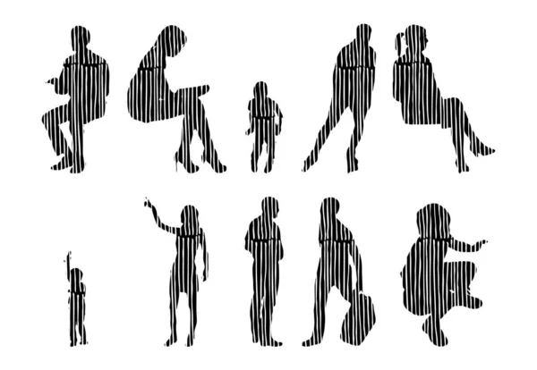 Silhouettes Vectorielles Silhouettes Esquissées Personnes Dessin Contour Silhouette Personnes Icône — Image vectorielle