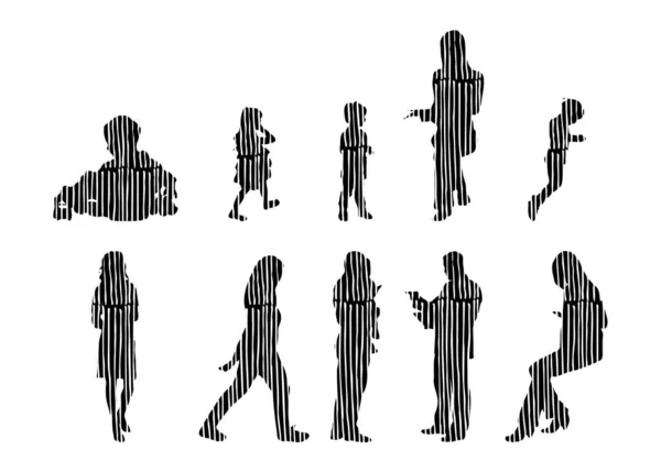 Silhouettes Vectorielles Silhouettes Esquissées Personnes Dessin Contour Silhouette Personnes Icône — Image vectorielle