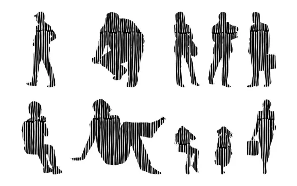 Vektor Silhouetten Umrisse Von Menschen Konturzeichnung Menschen Silhouette Icon Set — Stockvektor