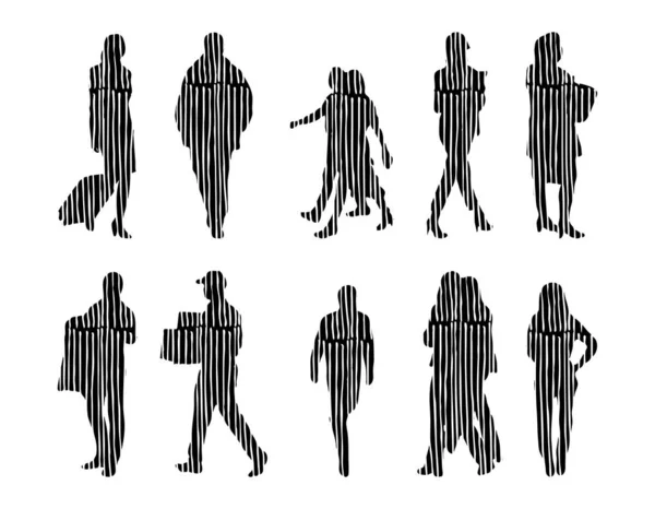 Silhouettes Vectorielles Silhouettes Esquissées Personnes Dessin Contour Silhouette Personnes Icône — Image vectorielle