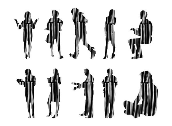 Silhouettes Vectorielles Silhouettes Esquissées Personnes Dessin Contour Silhouette Personnes Icône — Image vectorielle