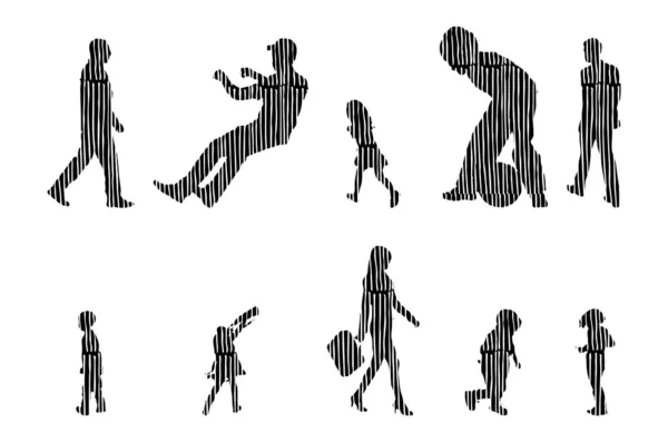 Silhouettes Vectorielles Silhouettes Esquissées Personnes Dessin Contour Silhouette Personnes Icône — Image vectorielle