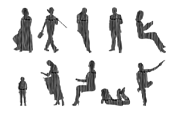 Silhouettes Vectorielles Silhouettes Esquissées Personnes Dessin Contour Silhouette Personnes Icône — Image vectorielle