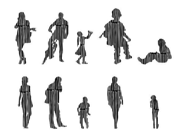 Silhouettes Vectorielles Silhouettes Esquissées Personnes Dessin Contour Silhouette Personnes Icône — Image vectorielle