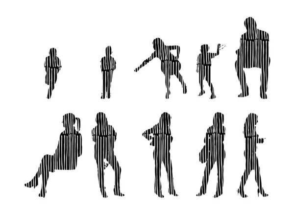 Silhouettes Vectorielles Silhouettes Esquissées Personnes Dessin Contour Silhouette Personnes Icône — Image vectorielle