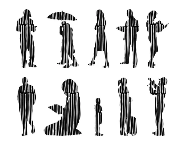 Silhouettes Vectorielles Silhouettes Esquissées Personnes Dessin Contour Silhouette Personnes Icône — Image vectorielle