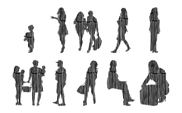 Silhouettes Vectorielles Silhouettes Esquissées Personnes Dessin Contour Silhouette Personnes Icône — Image vectorielle