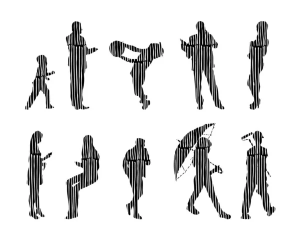 Silhouettes Vectorielles Silhouettes Esquissées Personnes Dessin Contour Silhouette Personnes Icône — Image vectorielle