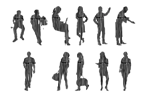 Silhouettes Vectorielles Silhouettes Esquissées Personnes Dessin Contour Silhouette Personnes Icône — Image vectorielle