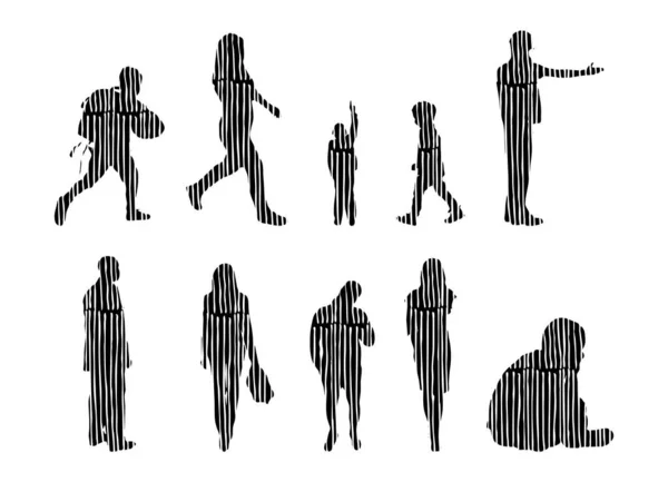 Silhouettes Vectorielles Silhouettes Esquissées Personnes Dessin Contour Silhouette Personnes Icône — Image vectorielle