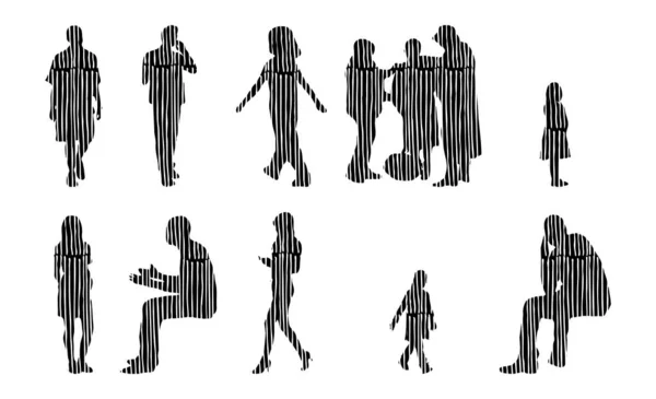 Silhouettes Vectorielles Silhouettes Esquissées Personnes Dessin Contour Silhouette Personnes Icône — Image vectorielle