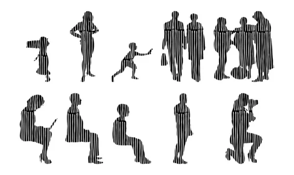 Vector Silhouettes Outline Silhouettes People Contour Drawing People Silhouette Icon — Stock Vector