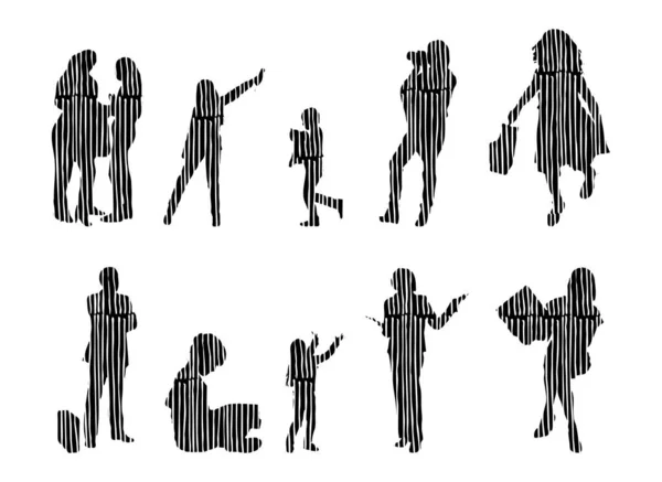 Silhouettes Vectorielles Silhouettes Esquissées Personnes Dessin Contour Silhouette Personnes Icône — Image vectorielle