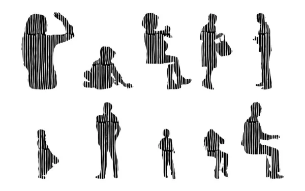 Vector Silhouettes Outline Silhouettes People Contour Drawing People Silhouette Icon — 스톡 벡터