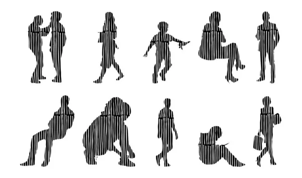 Vector Silhouettes Outline Silhouettes People Contour Drawing People Silhouette Icon — 스톡 벡터