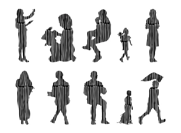 Silhouettes Vectorielles Silhouettes Esquissées Personnes Dessin Contour Silhouette Personnes Icône — Image vectorielle