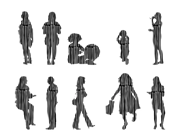 Silhouettes Vectorielles Silhouettes Esquissées Personnes Dessin Contour Silhouette Personnes Icône — Image vectorielle