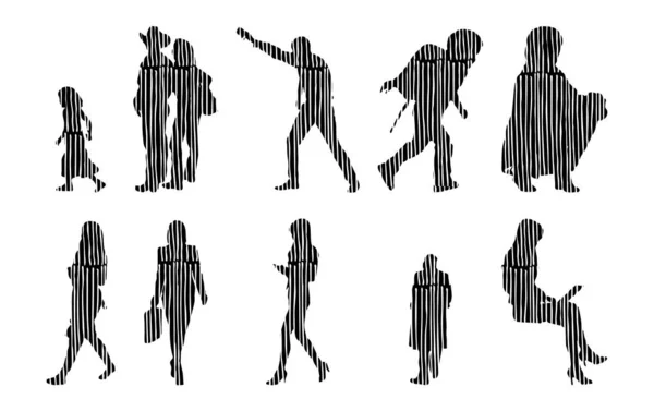 Vector Silhouettes Outline Silhouettes People Contour Drawing People Silhouette Icon — Stock Vector