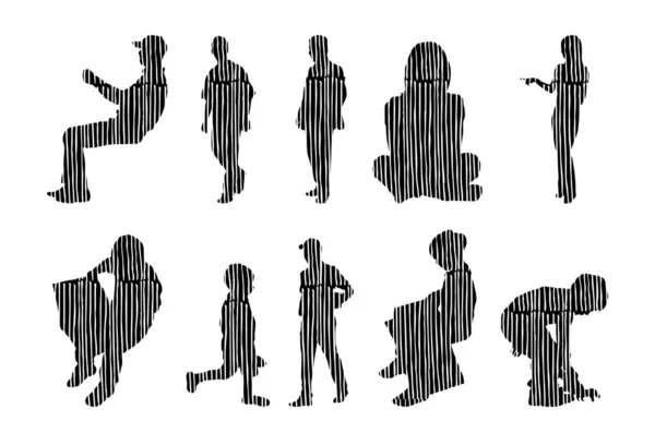 Sílhuetas Vetoriais Sílhuetas Contorno Pessoas Desenho Contorno Silhueta Pessoas Conjunto —  Vetores de Stock