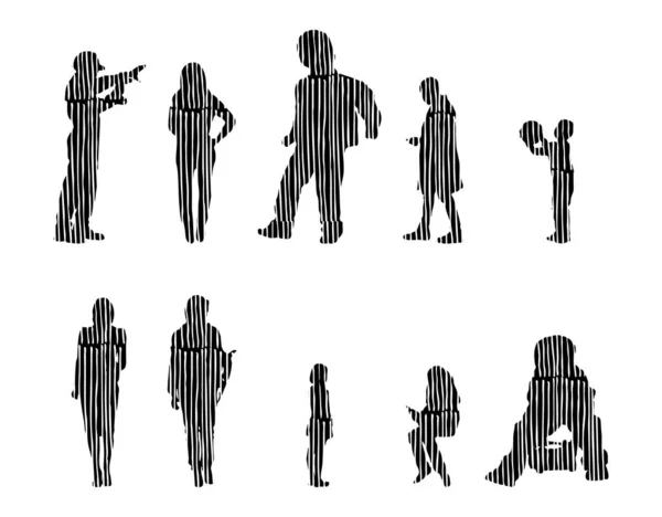 Vector Silhouettes Outline Silhouettes People Contour Drawing People Silhouette Icon — Stock Vector