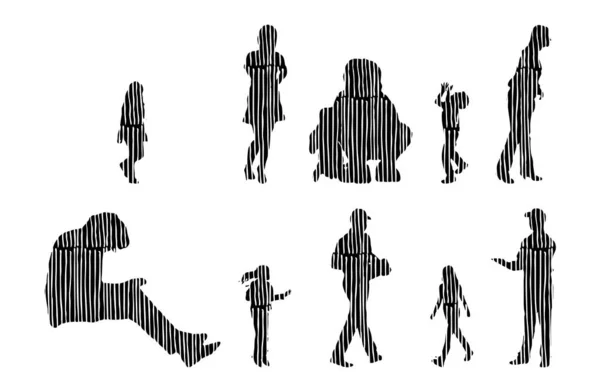 Vektor Silhouetten Umrisse Von Menschen Konturzeichnung Menschen Silhouette Icon Set — Stockvektor