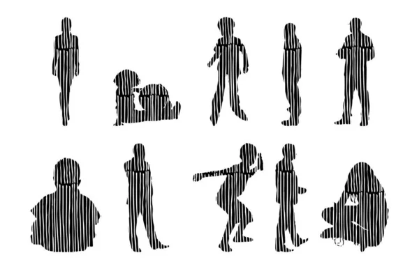 Sílhuetas Vetoriais Sílhuetas Contorno Pessoas Desenho Contorno Silhueta Pessoas Conjunto —  Vetores de Stock