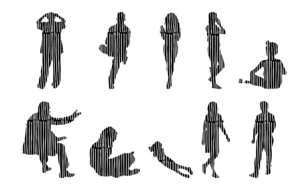 Silhouettes Vectorielles Silhouettes Esquissées Personnes Dessin Contour Silhouette Personnes Icône — Image vectorielle