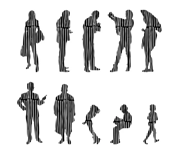 Silhouettes Vectorielles Silhouettes Esquissées Personnes Dessin Contour Silhouette Personnes Icône — Image vectorielle