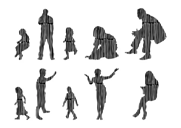 Silhouettes Vectorielles Silhouettes Esquissées Personnes Dessin Contour Silhouette Personnes Icône — Image vectorielle