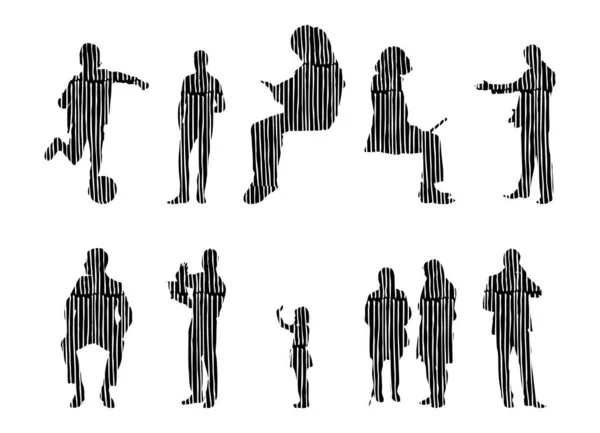 Vector Silhouettes Outline Silhouettes People Contour Drawing People Silhouette Icon — 스톡 벡터