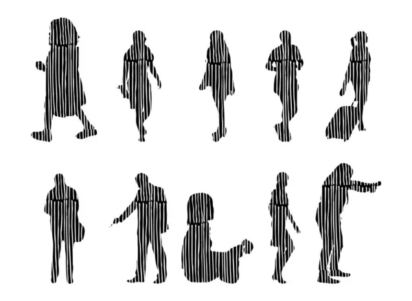 Silhouettes Vectorielles Silhouettes Esquissées Personnes Dessin Contour Silhouette Personnes Icône — Image vectorielle