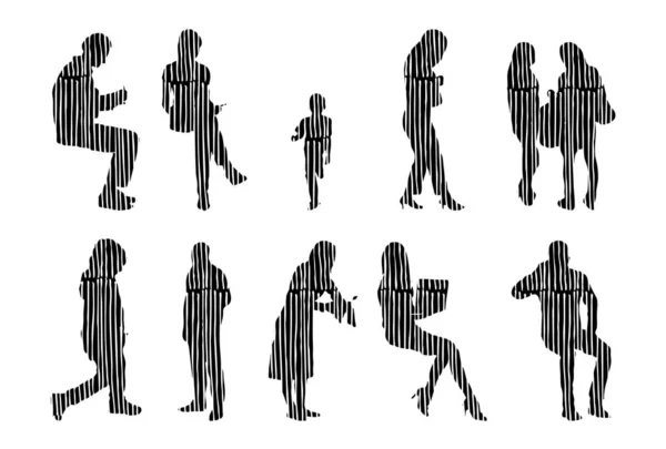 Vector Silhouettes Outline Silhouettes People Contour Drawing People Silhouette Icon — 스톡 벡터