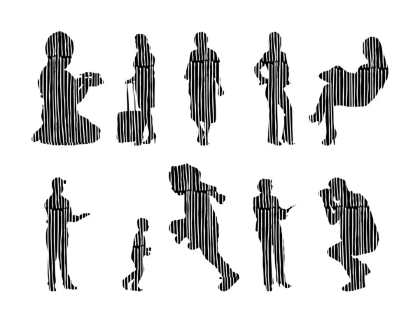 Silhouettes Vectorielles Silhouettes Esquissées Personnes Dessin Contour Silhouette Personnes Icône — Image vectorielle