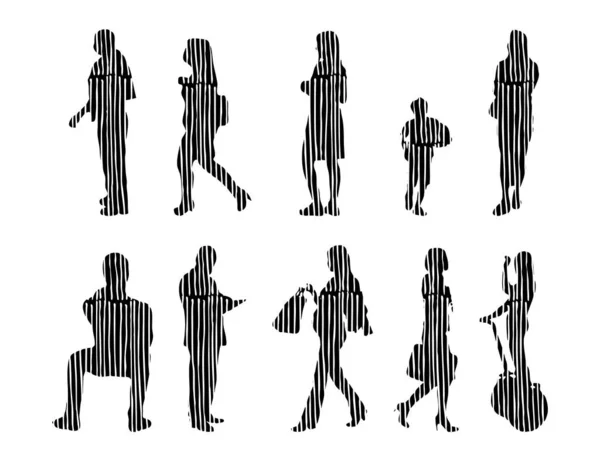 Silhouettes Vectorielles Silhouettes Esquissées Personnes Dessin Contour Silhouette Personnes Icône — Image vectorielle