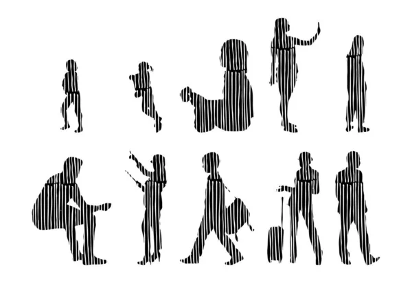 Silhouettes Vectorielles Silhouettes Esquissées Personnes Dessin Contour Silhouette Personnes Icône — Image vectorielle