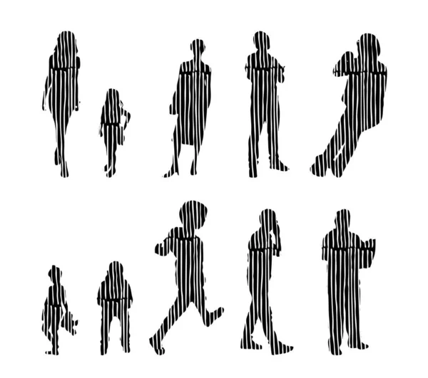 Silhouettes Vectorielles Silhouettes Esquissées Personnes Dessin Contour Silhouette Personnes Icône — Image vectorielle