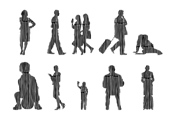 Silhouettes Vectorielles Silhouettes Esquissées Personnes Dessin Contour Silhouette Personnes Icône — Image vectorielle